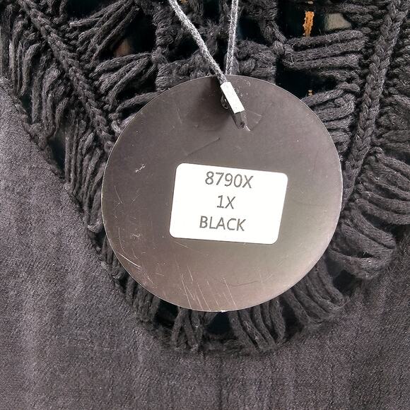 NEW Vivid Black Sleeveless Boho Fringe Tunic Cover Up Dress Top Size 1X 3376 - Picture 4 of 10